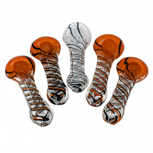 4.5" Double Swirl Ribbon Frit Head Flat Mouth Spoon Hand Pipe - (Pack of 5) [ZD255]